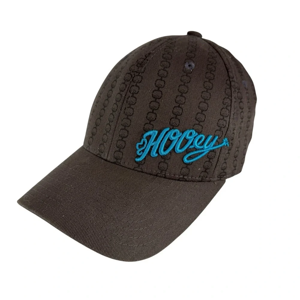 HOOey S / M Snapback Trucker Cap Hat FlexFit Flex Fit Brown Turquoise Fitted